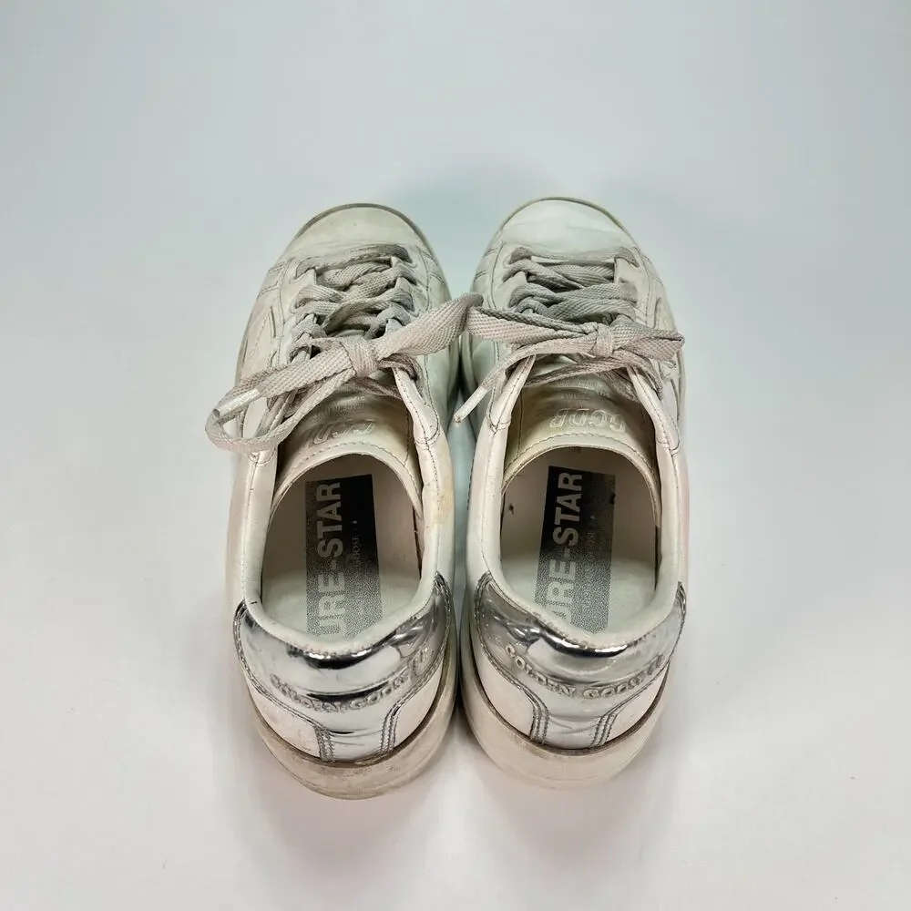 Golden Goose Purestar White Silver Leather Sneakers Women's Size US 7.5 EU 38 - Picture 6 of 12